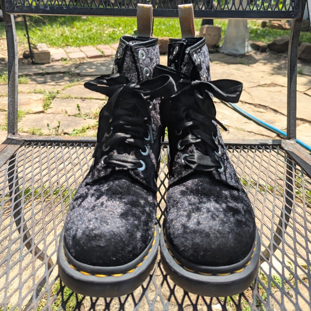 Black Velvet Lace-Up Dr.Matrens Vegan Boots - Picture 2 of 5